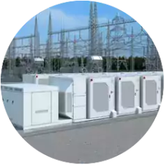 Battery storage containers in front of power station