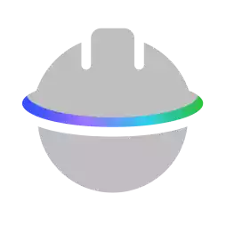 AES Icon for Safety First: grey hard hat image intersected with half-circle of AES colors